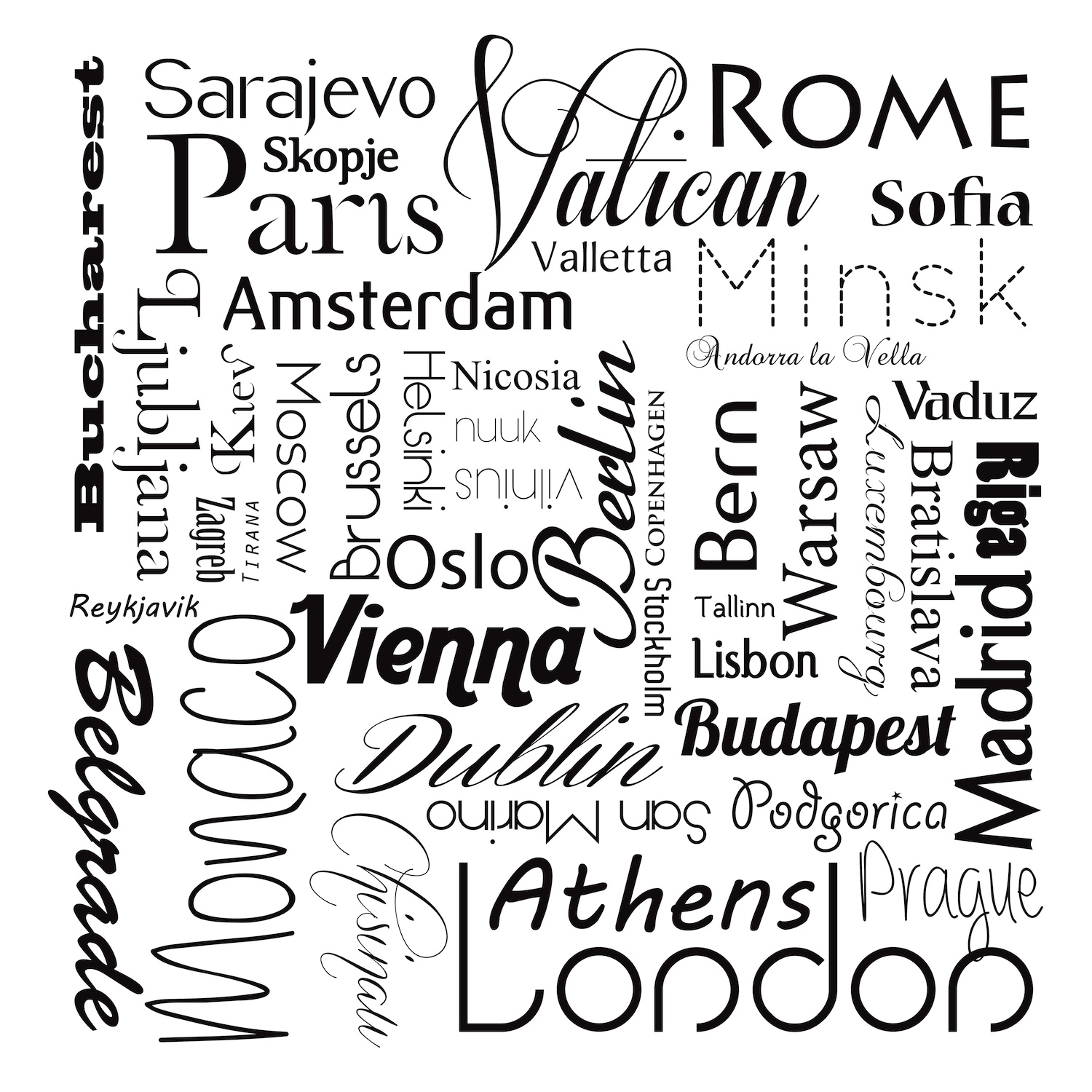 Städtenamen In Schwarzweiß Tapeten 3D Effekt