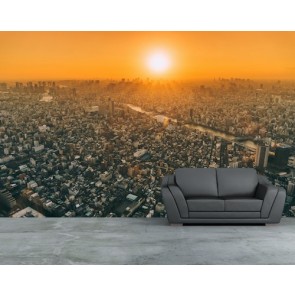 Sonnenuntergang Im Stadtzentrum  3D Fototapete - Geklebte