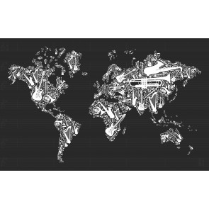 Weltkarte auf Musikinstrumenten 