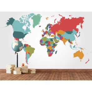 Weltkarte In Farben  Tapeten 3D - Geklebte