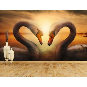 Liebe Der Schwäne 3D Fototapete - Geklebte