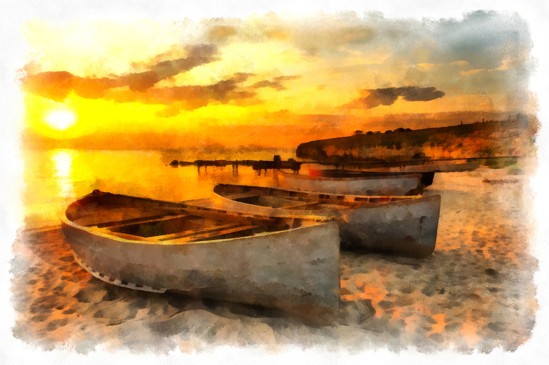 Sicht Auf Das Ufer Aquarell Bildtapete - Geklebte