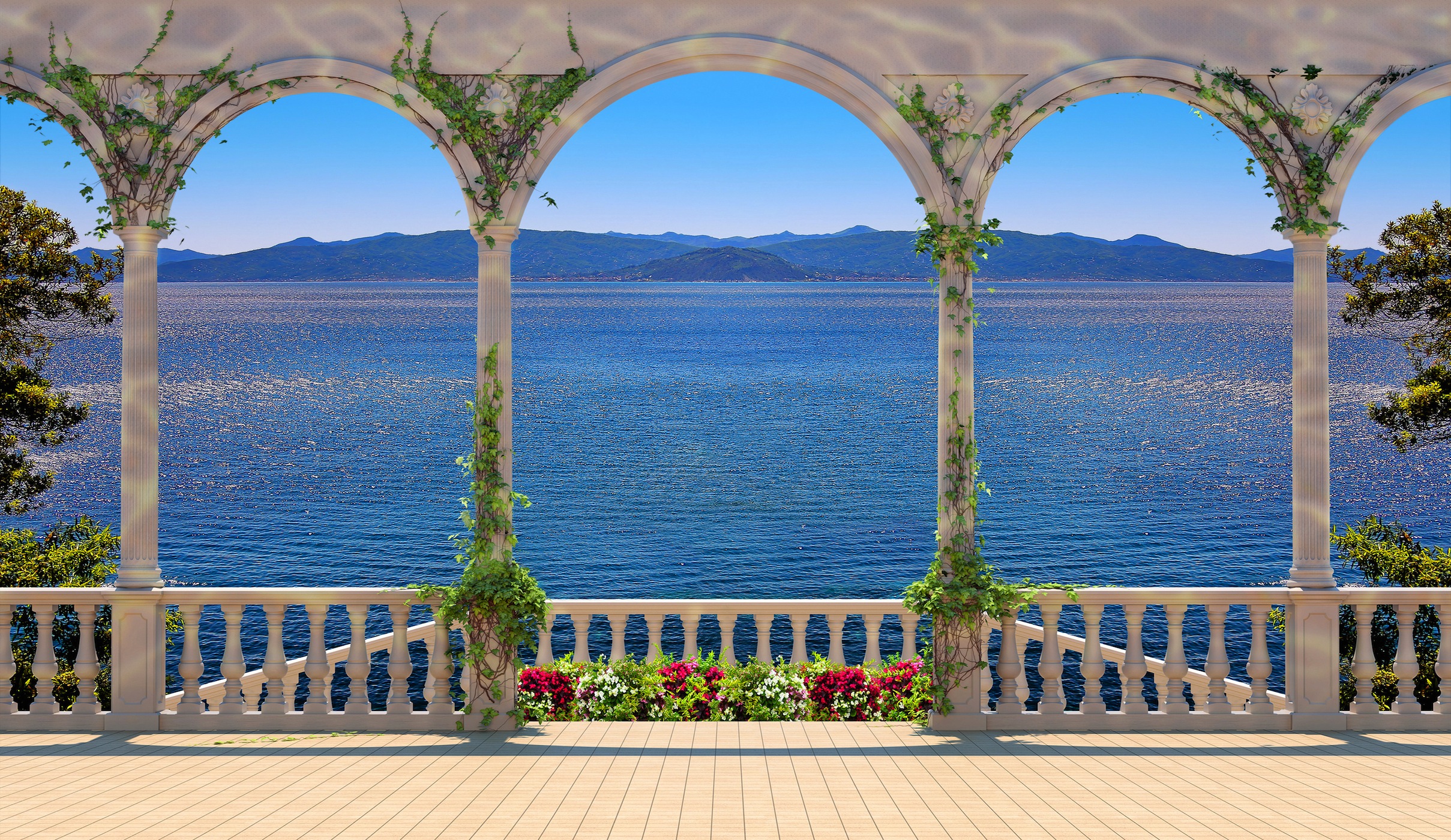 Terrasse Tapeten 3D Effekt - Geklebte