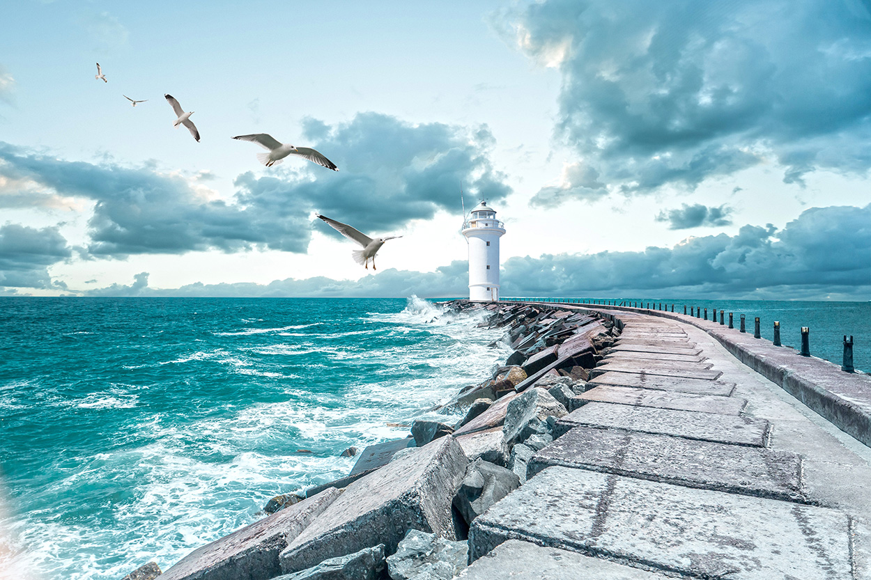 Lichthaus Und Möwen  Tapeten 3D