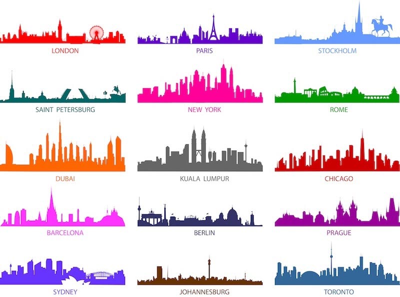 Bunte Silhouetten von Städten Fototapete wallpaper mural