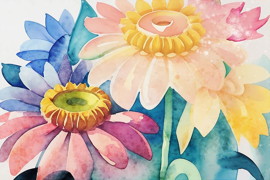 Aquarell Blumen Fototapete mit Großen Blüten wallpaper mural