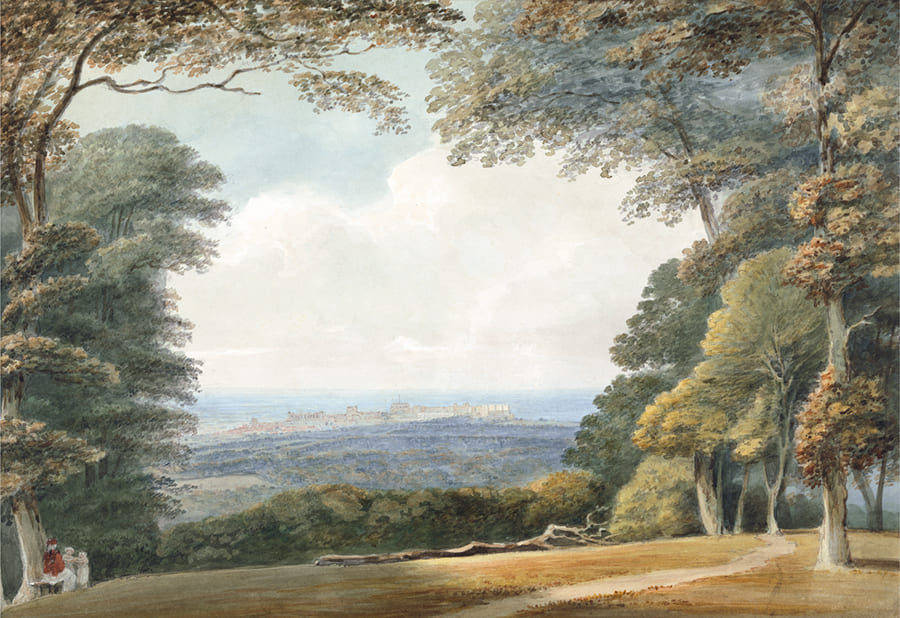 Vintage Waldlandschaft Gemälde Fototapete wallpaper mural