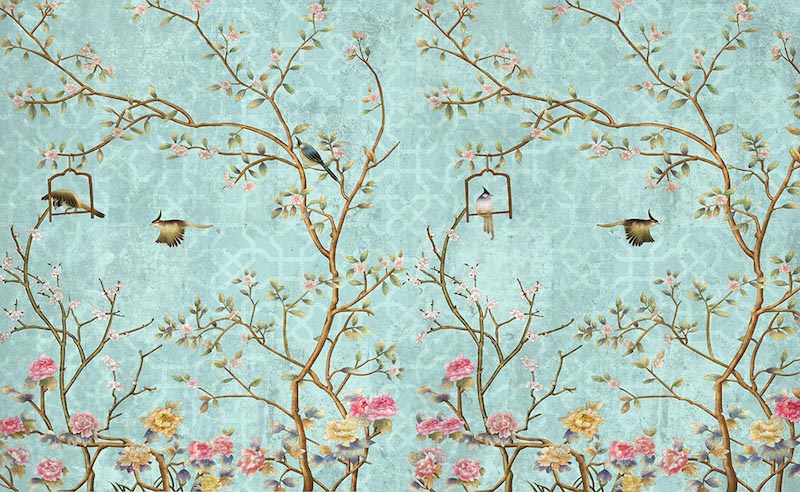 Vogel- und Baummuster Fototapete wallpaper mural