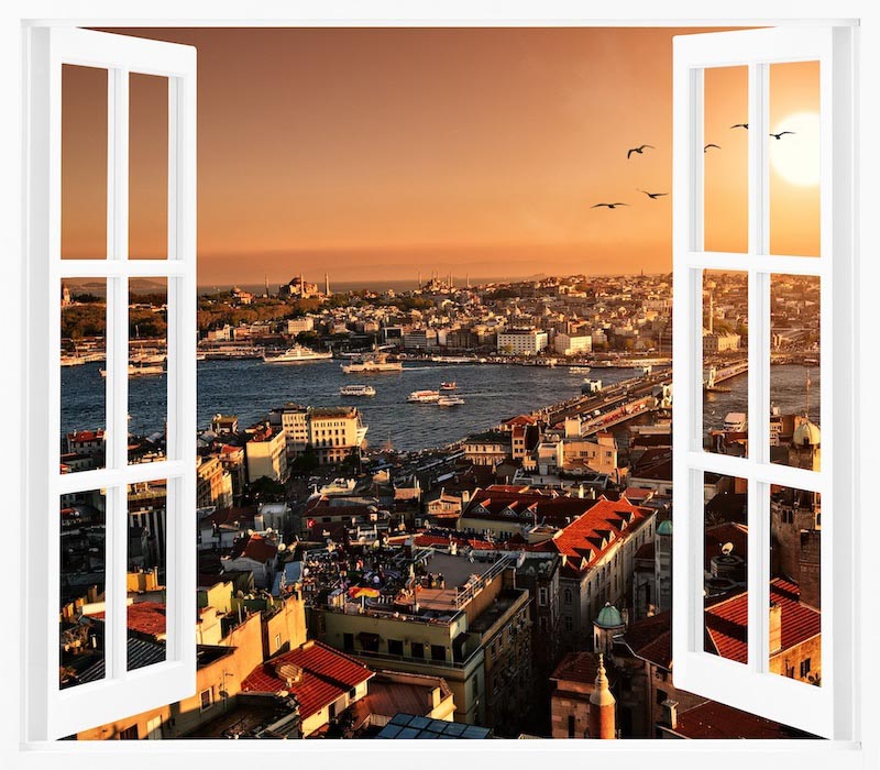 Sicht auf Istanbul aus Fenster Fototapete wallpaper mural