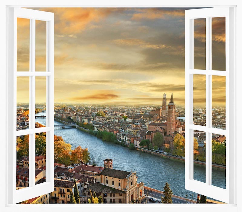Sicht auf Verona aus Fenster Fototapete wallpaper mural