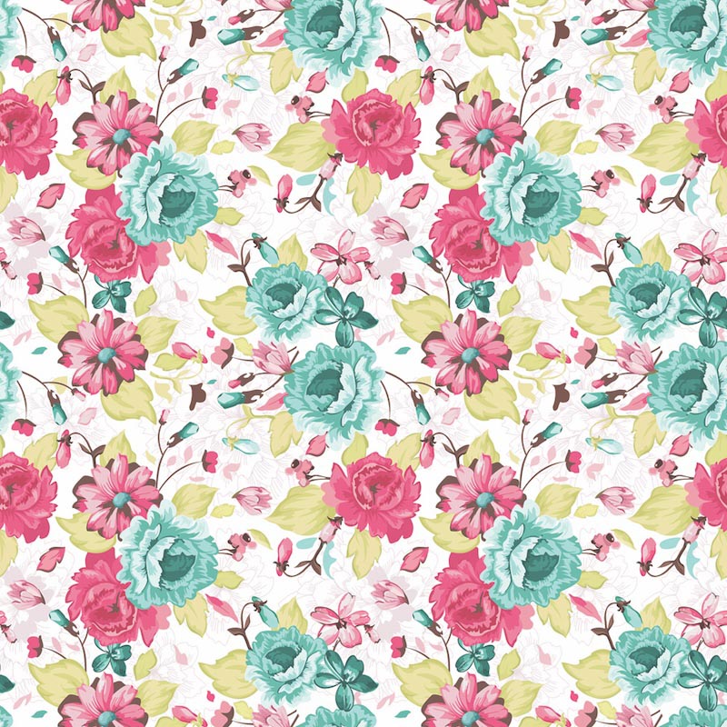 Türkisene und pinke Blumenmuster Fototapete wallpaper mural
