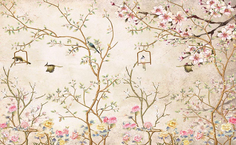 Vogel Und Blumen Fototapete wallpaper mural