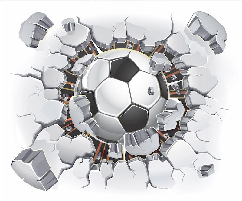 Fußball fliegt durch die Wand Fototapete wallpaper mural