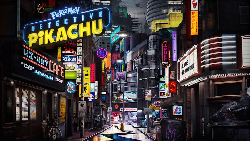 Detektiv Pikachu Straßenszene – Pokemon Anime Fototapete wallpaper mural