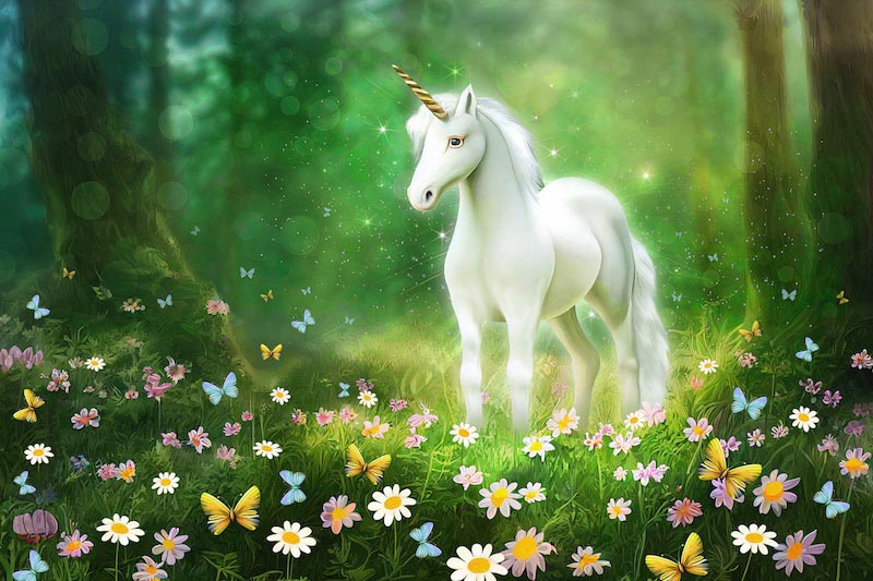 Einhorn im Zauberwald Fototapete wallpaper mural