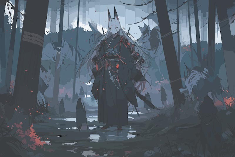 Mystisches Monster im Zauberwald Fototapete wallpaper mural