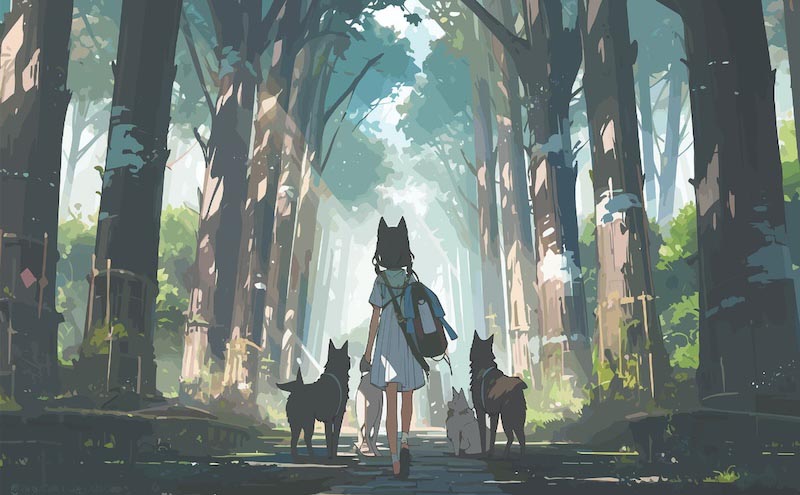 Mädchen und Wölfe – Verbunden mit der Wildnis Fototapete wallpaper mural