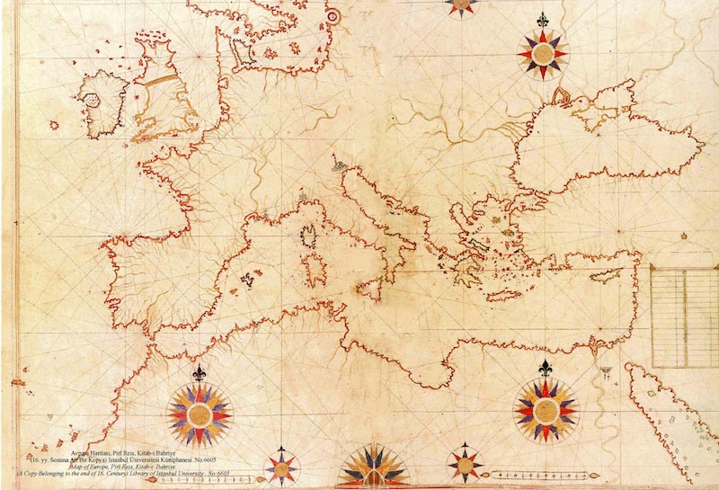 Piri-Reis-Karte Europas aus dem 16. Jahrhundert Fototapete wallpaper mural