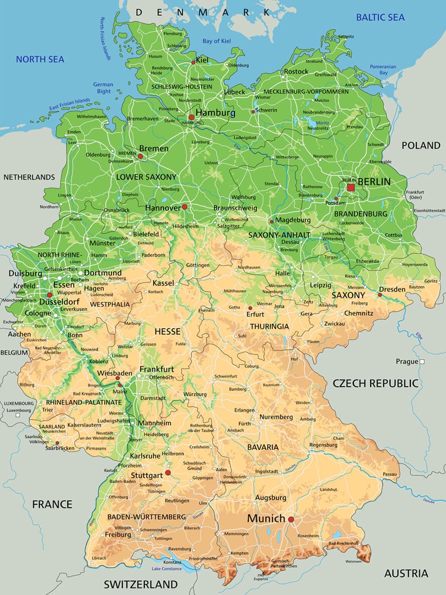 Deutschland Physische Karte Fototapete wallpaper mural