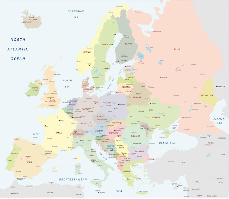 Karte der Länder Europas Fototapete wallpaper mural