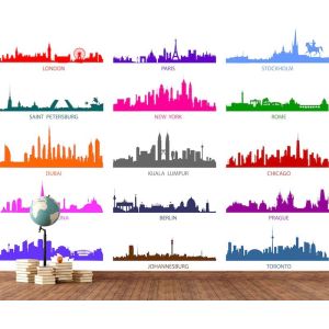 Bunte Silhouetten von Städten Fototapete