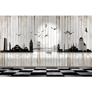 Istanbul Skyline auf der Holzwand Fototapete