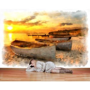 Sicht auf das Ufer Aquarell Fototapete