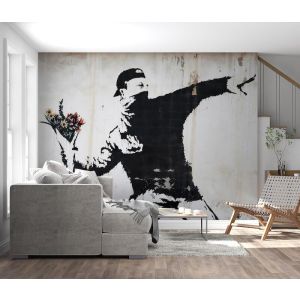 Banksy Blumenwerfer Graffiti Fototapete