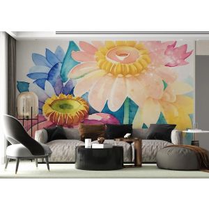 Aquarell Blumen Fototapete mit Großen Blüten