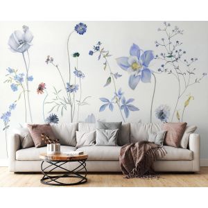 Zarte Blaue Wildblumen Aquarell Fototapete