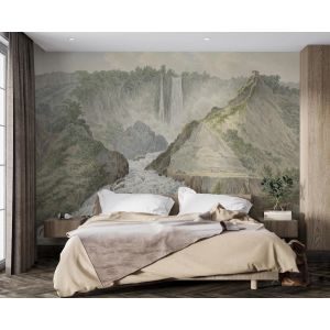 Vintage Berglandschaft mit Wasserfall Fototapete