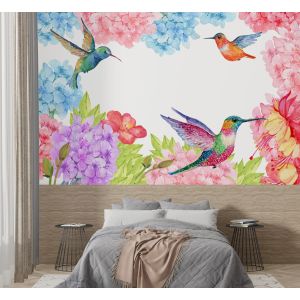 Kolibri mit Blumen Fototapete