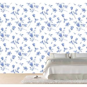 Blaue Blumenmuster Fototapete