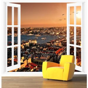 Sicht auf Istanbul aus Fenster Fototapete
