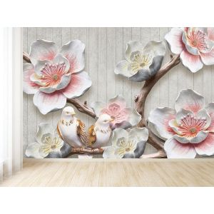 Blumen auf Holz Fototapete