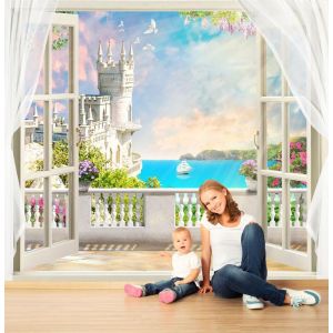Märchenschloss am Fenster Fototapete