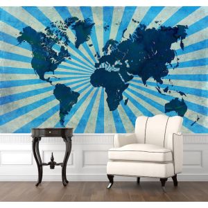 Retro Weltkarte in blau Fototapete