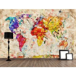 Wasserfabene Welt auf altem Papier Fototapete