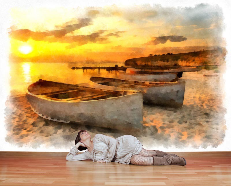 Sicht auf das Ufer Aquarell Tapete | 3DFototapete - 2