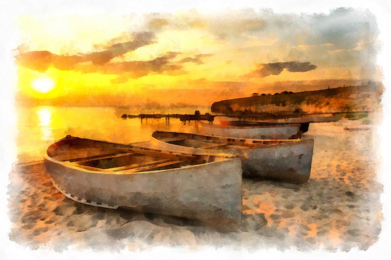 Sicht auf das Ufer Aquarell Tapete | 3DFototapete