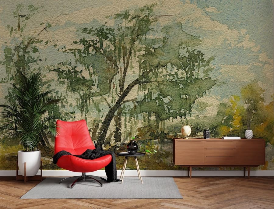 Vintage Aquarell Wald Tapete - 2
