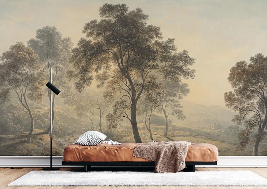 Sepia Waldlandschaft Vintage Tapete - 2