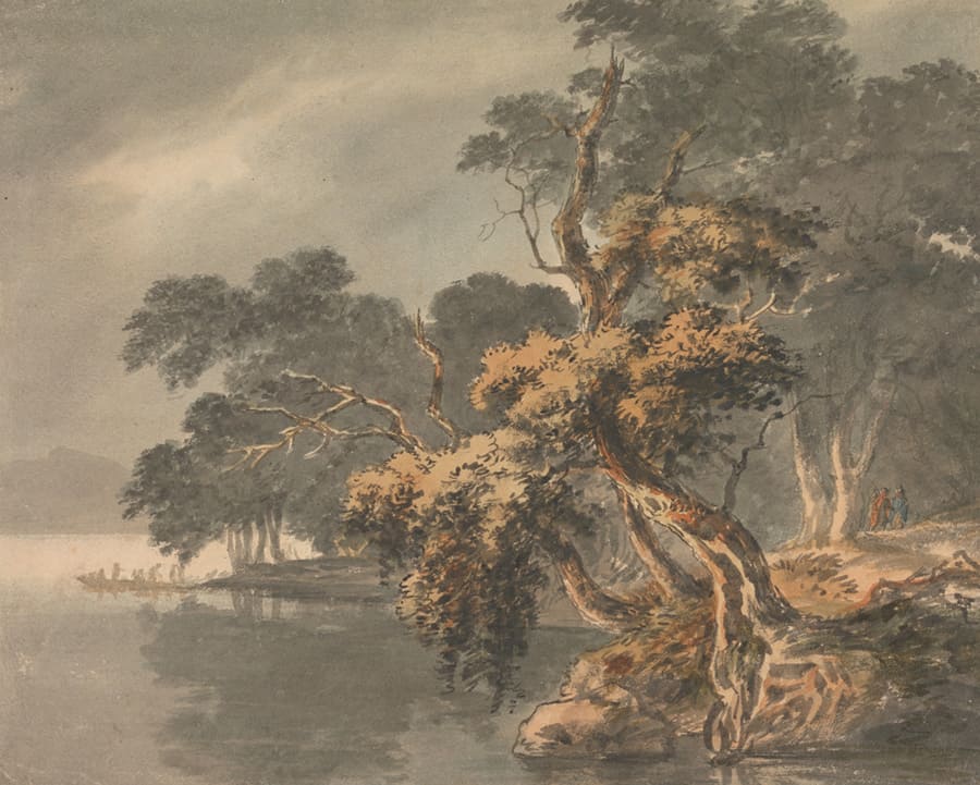 Vintage Waldlandschaft am See Tapete