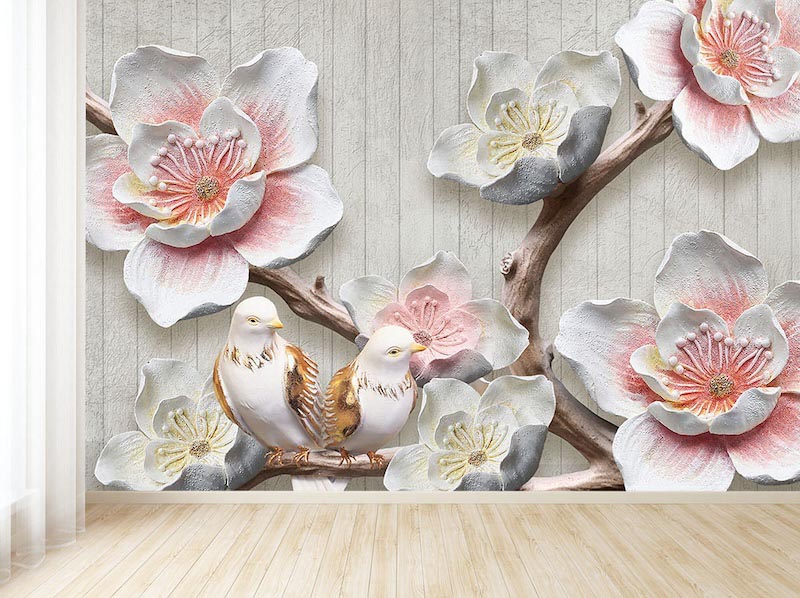 Blumen auf Holz Tapete | 3DFototapete - 2