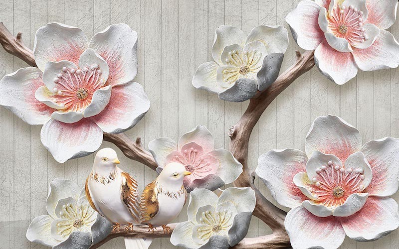 Blumen auf Holz Tapete | 3DFototapete