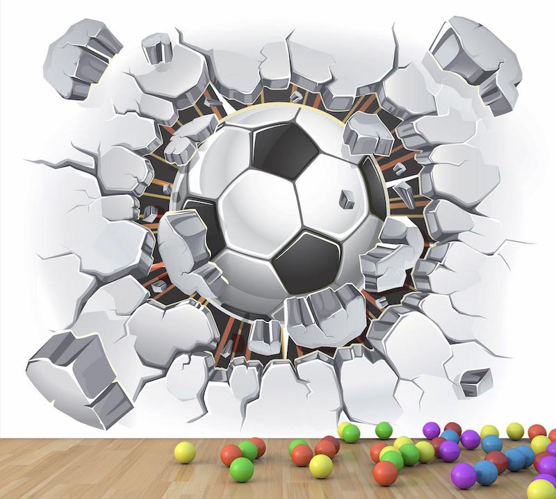Fußball fliegt durch die Wand Tapete | 3DFototapete - 2