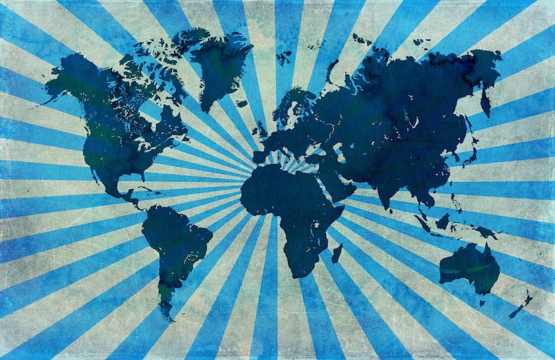 Retro Weltkarte in blau Tapete | 3DFototapete