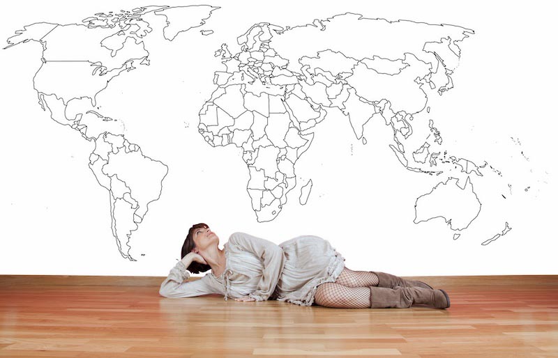 World map to paint - 3D wallpaper for wall applied