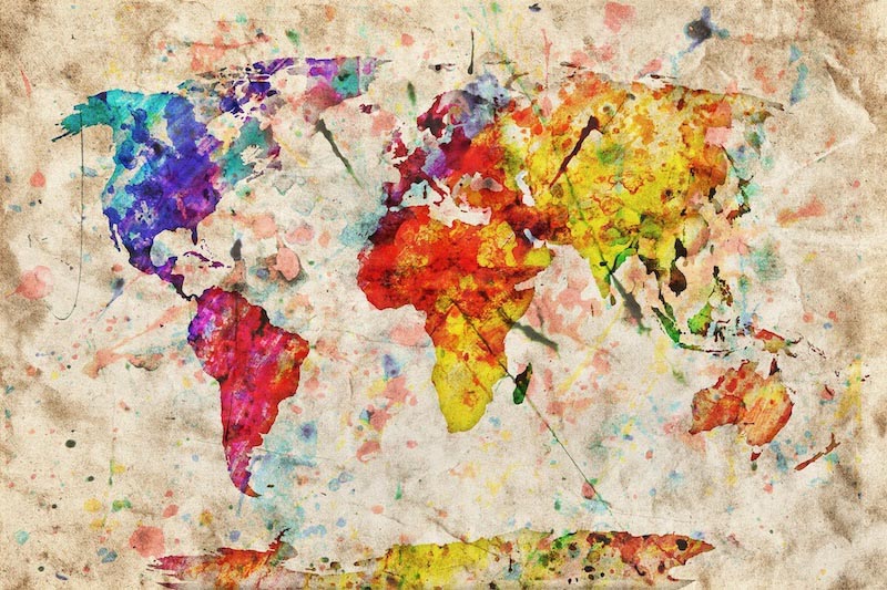 Wasserfabene Welt auf altem Papier Tapete | 3DFototapete