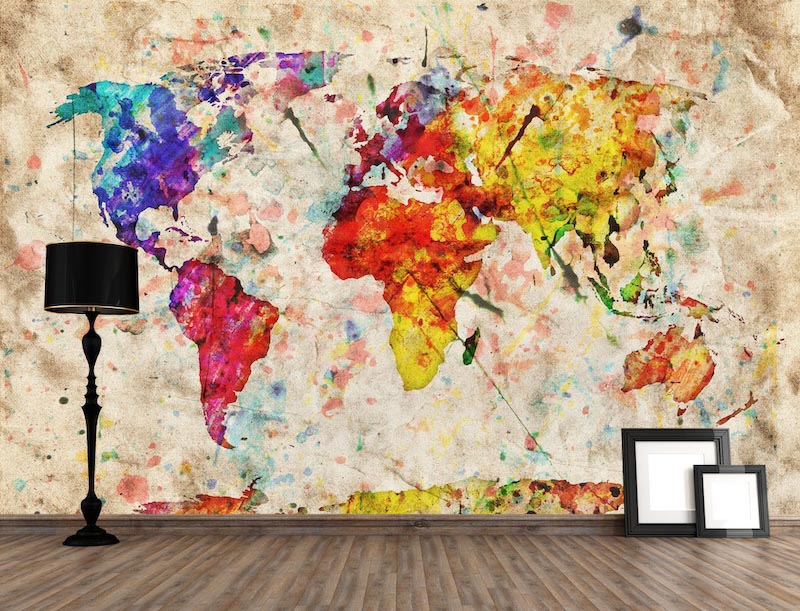 Wasserfabene Welt auf altem Papier Tapete | 3DFototapete - 2
